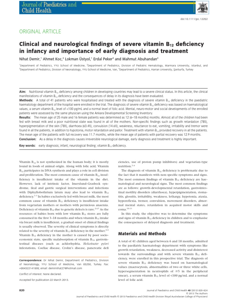 Early Diagnosis of B12 Deficiency in Infants | PDF | Vitamin B12 | Vitamin