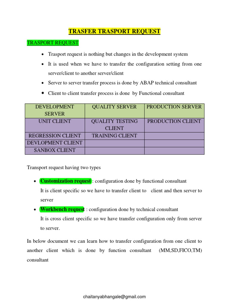 Transport Request Process Guide | PDF | Server (Computing) | Consultant