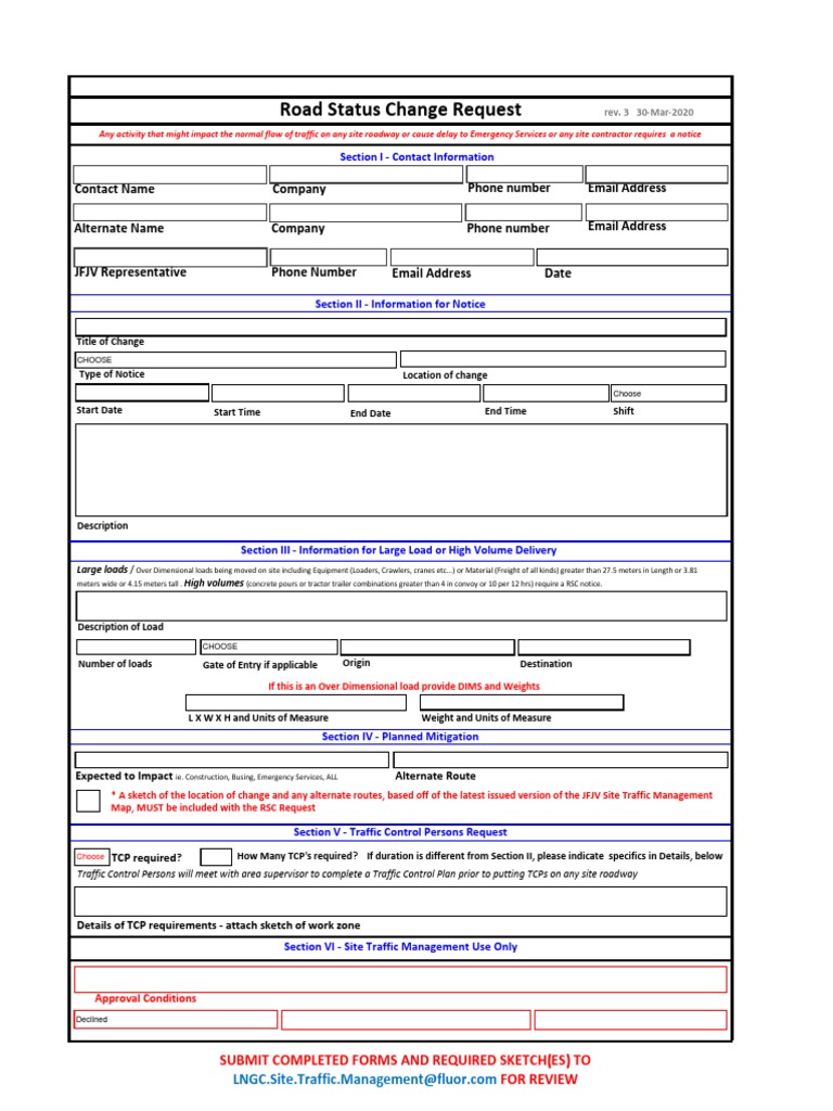 Road Status Change Request Form Rev 3 PDF Transmission Control Protocol Traffic