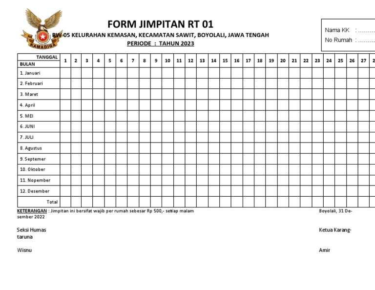Form Jimpitan RT 01 | PDF