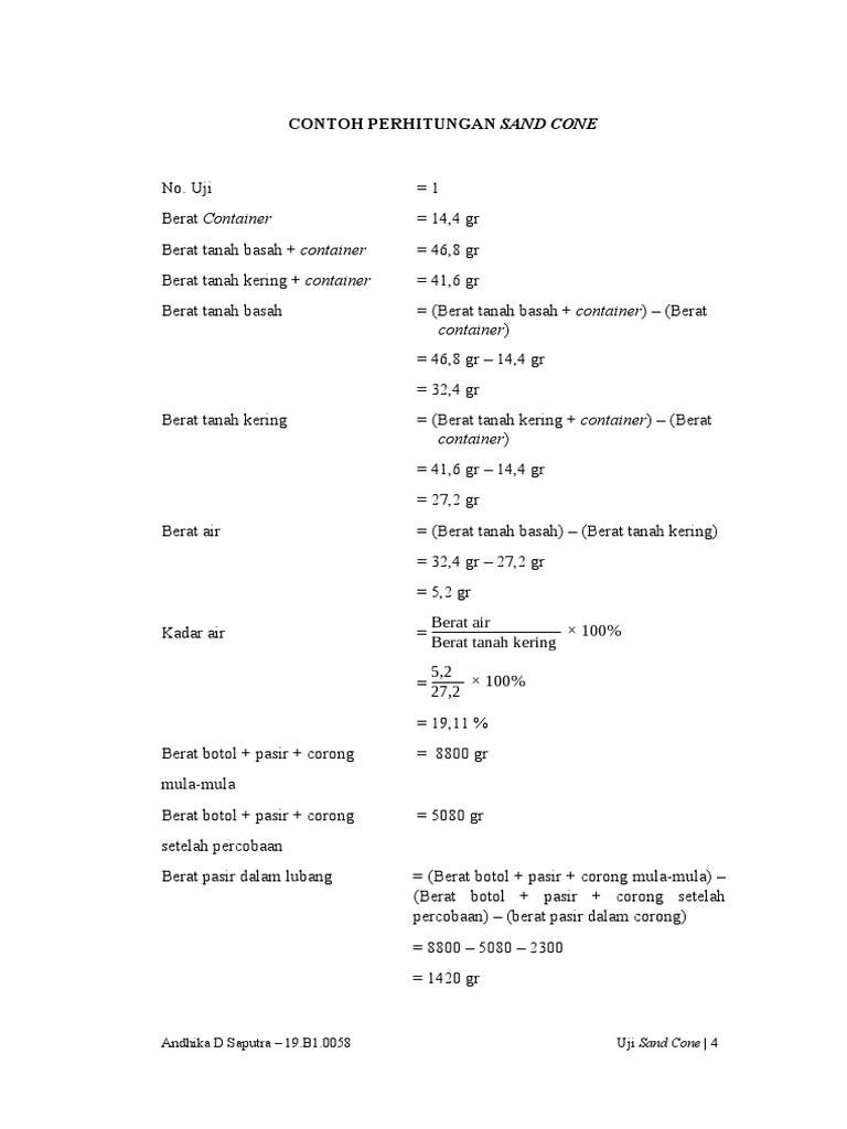 Contoh Perhitungan Uji Sand Cone | PDF