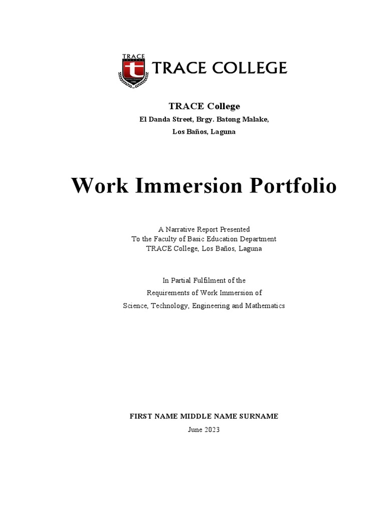 Work Immersion Portfolio Front Page | PDF