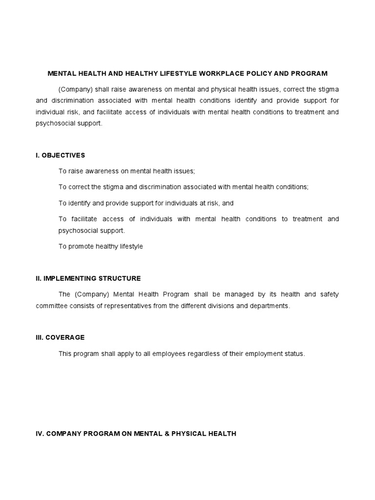 Workplace Mental Health Policy Guide | PDF | Employment | Mental Health