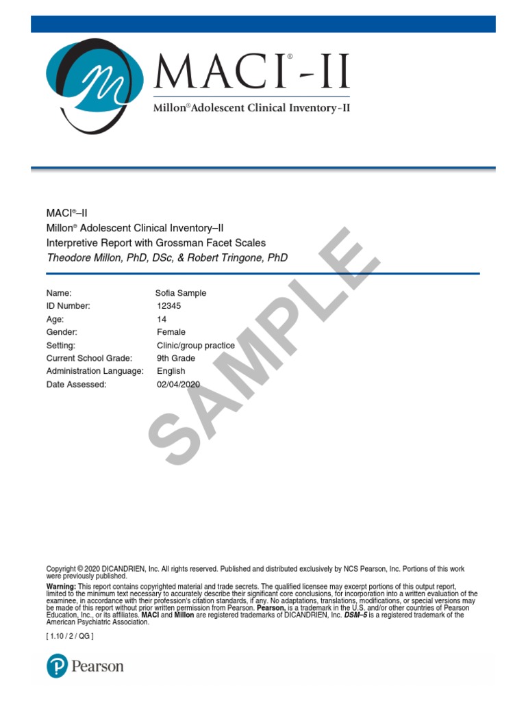 Maci II Sample Interpretive Report Female With Scale Abbreviations