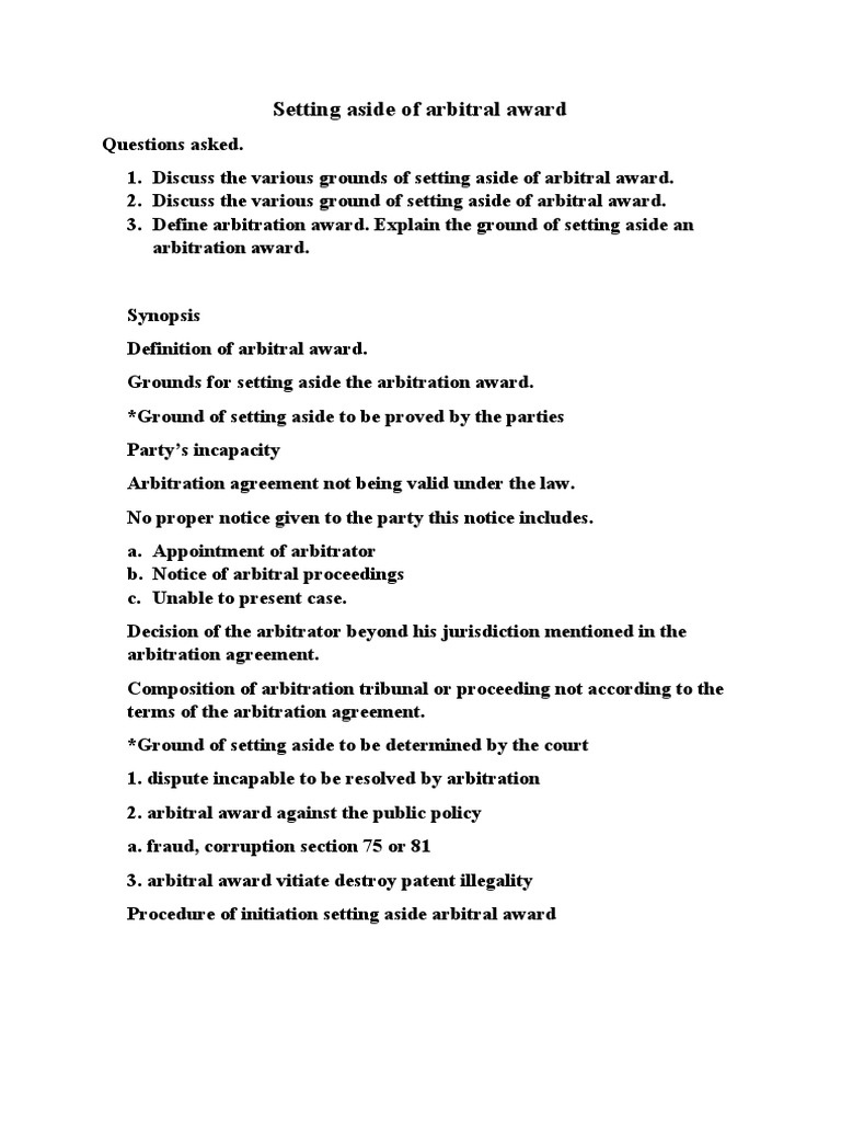 Grounds for Setting Aside Arbitral Award | PDF | Arbitration | Arbitral ...