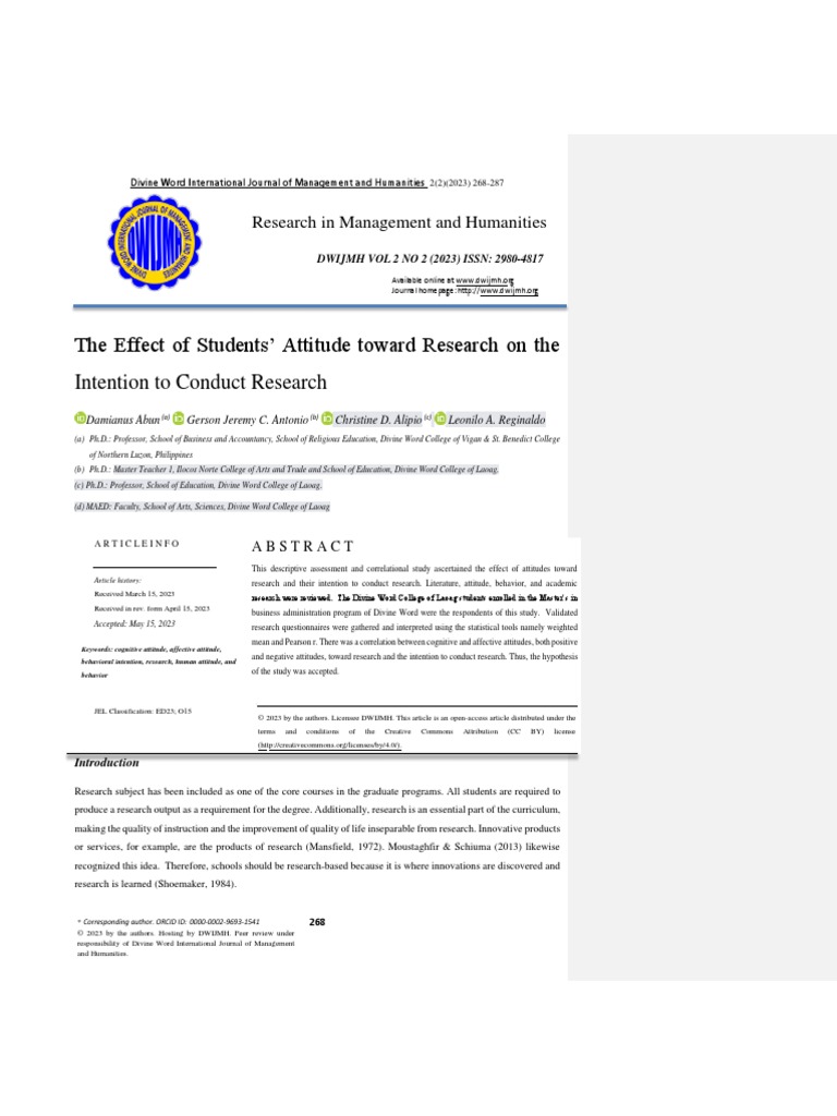 The Effect of Students' Attitude Toward Research On The Intention To ...