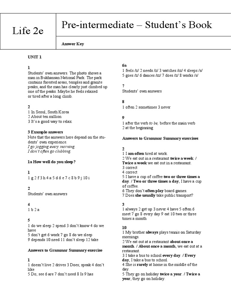 Pre Intermediate Student S Book Answer Key Pdf Transport Sports