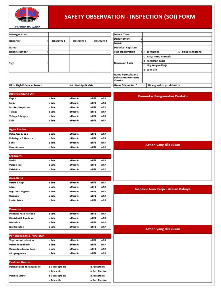 Formulir Observasi Keselamatan SOI | PDF