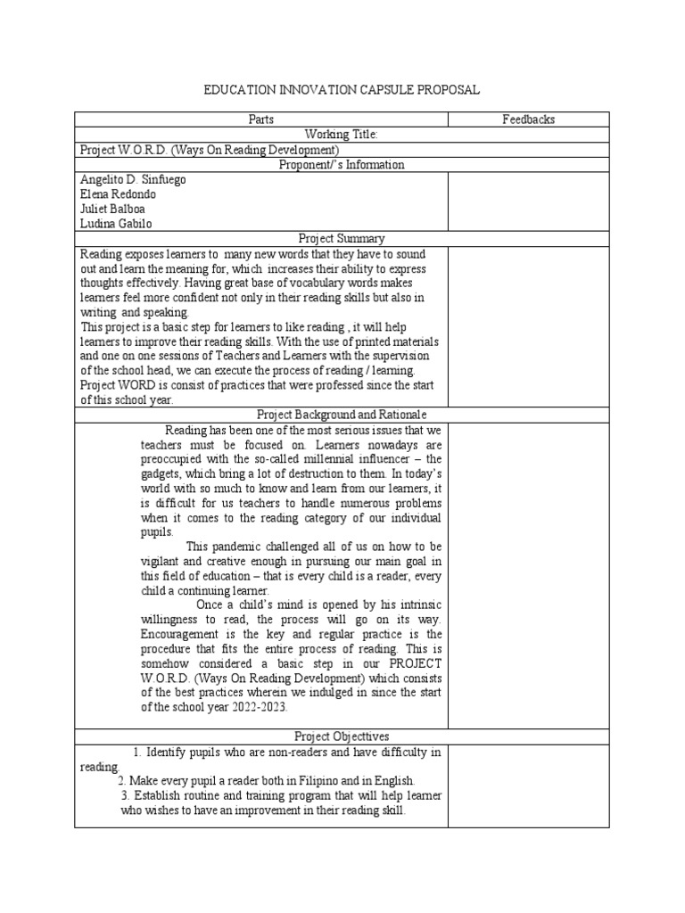 Project W.O.R.D.: Reading Development Plan | PDF | Learning | Teachers