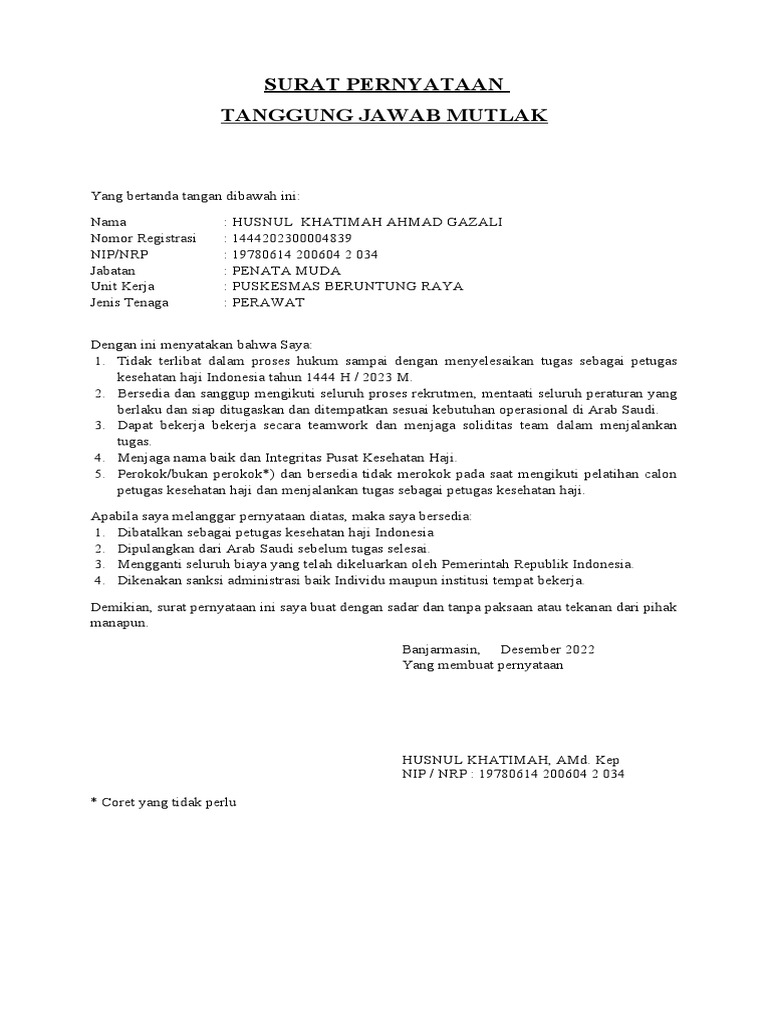 Surat pernyataan tanggung jawab mutlak pdf