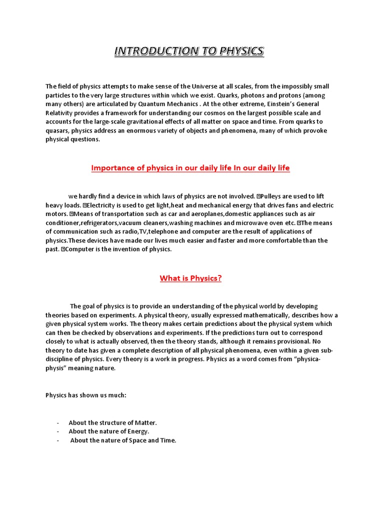 Introduction To Physics Physics 9 Pdf Physics Euclidean Vector