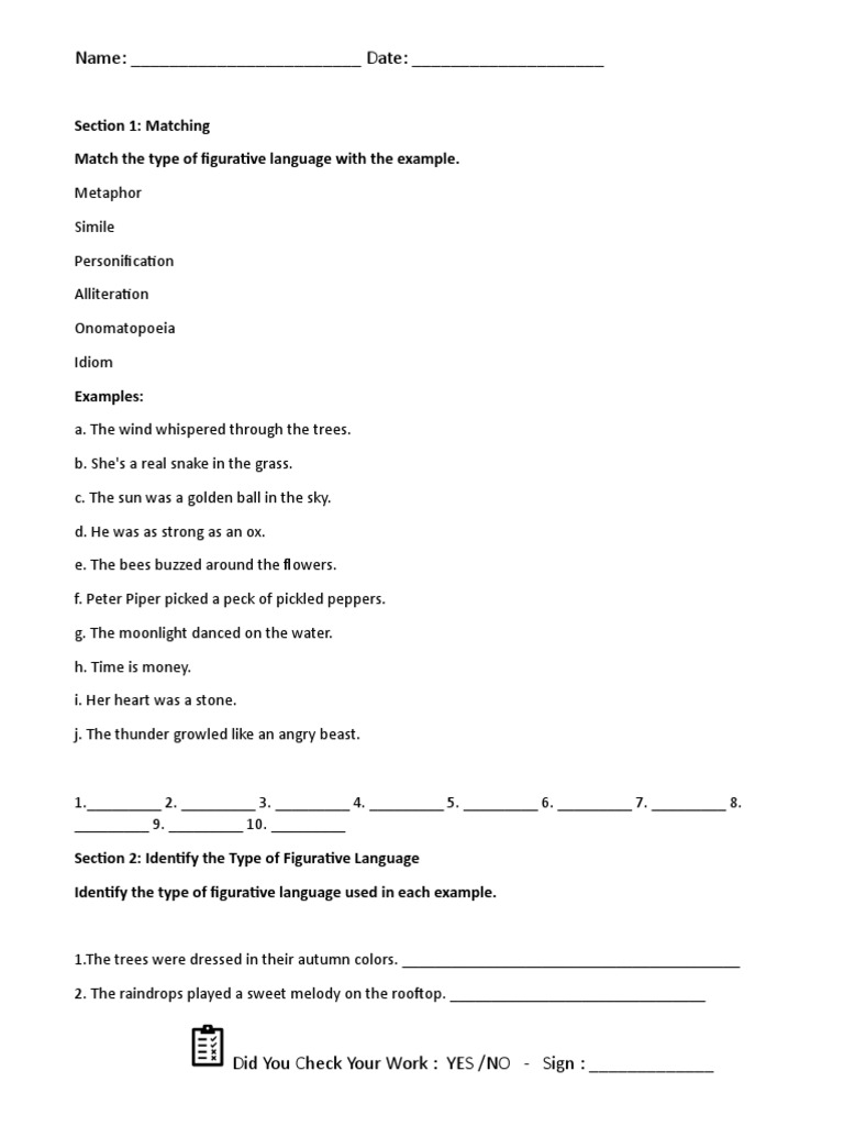 Figurative Language Test 1 PDF