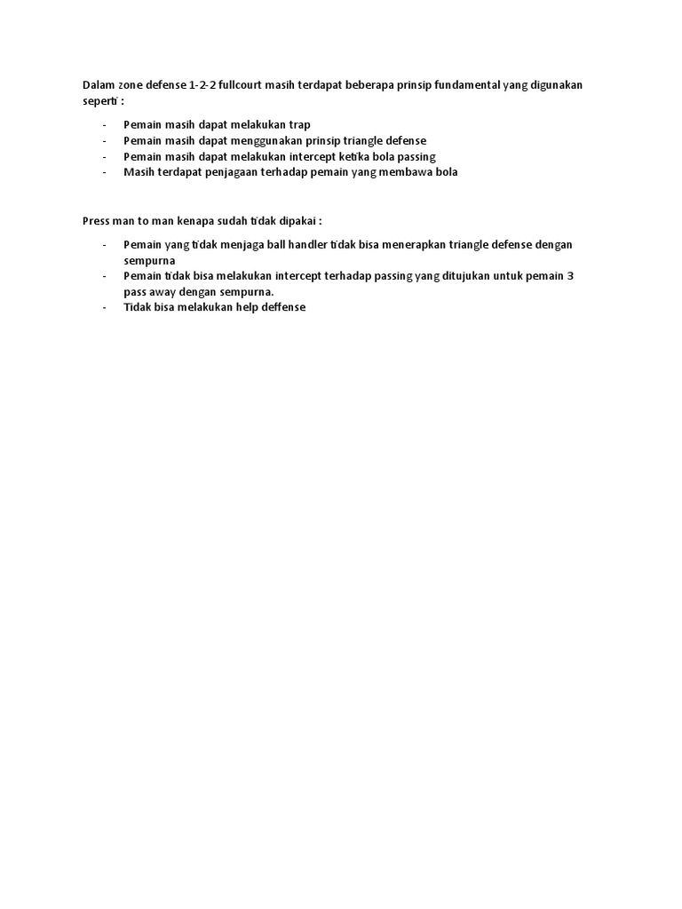 Strategi Zone Defense 1-2-2 Fullcourt | PDF