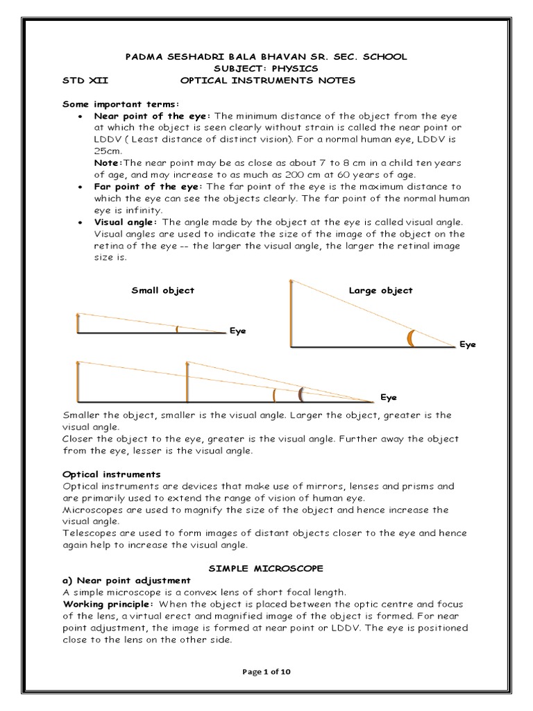 Optical Instruments Notes PDF Mirror Materials Science