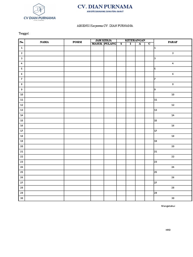 Absensi Karyawan CV. Dian Purnama | PDF