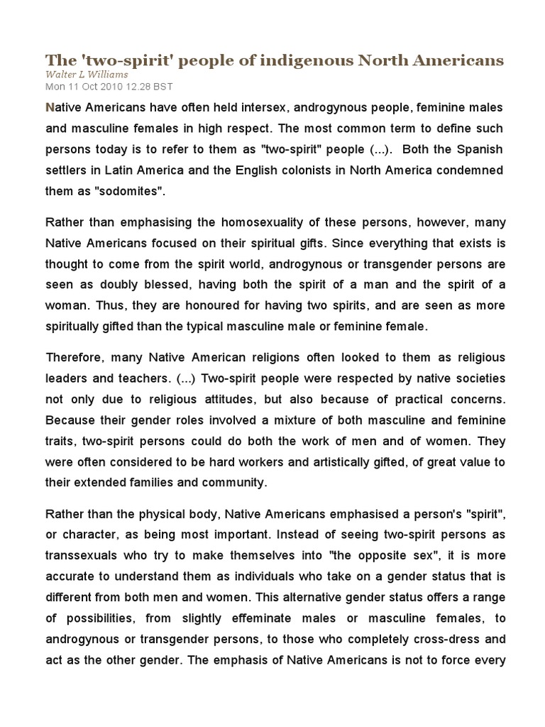 The 'Two-Spirit' People of Indigenous North Americans | PDF | Gender ...
