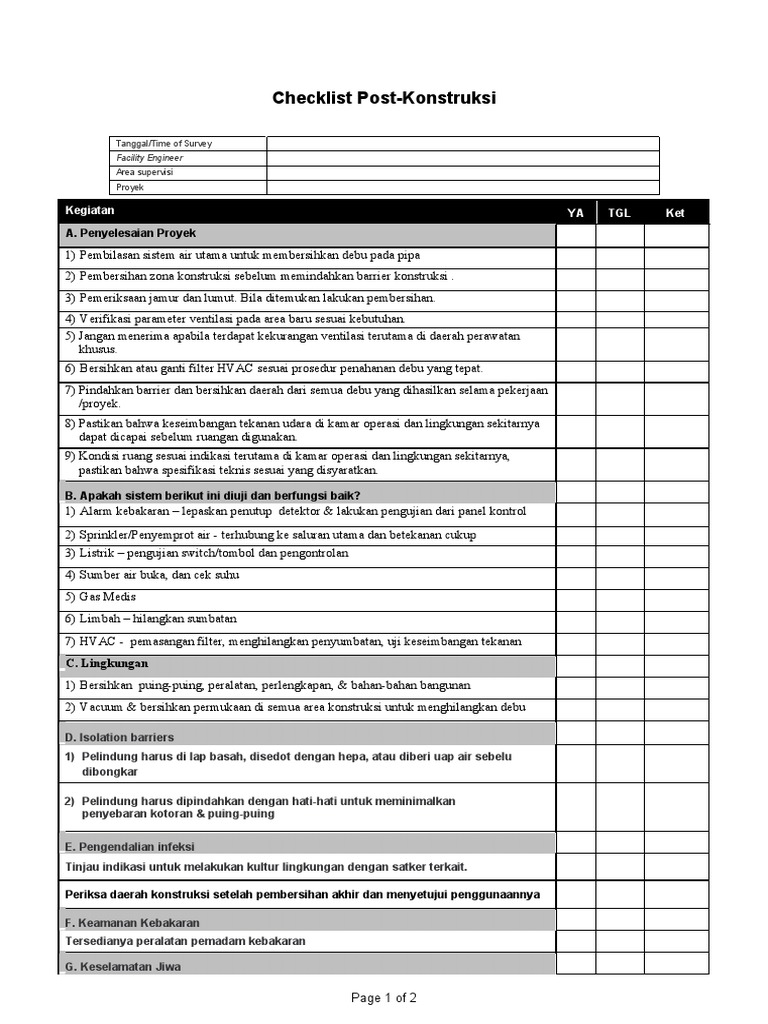 Checklist Post Konstruksi | PDF