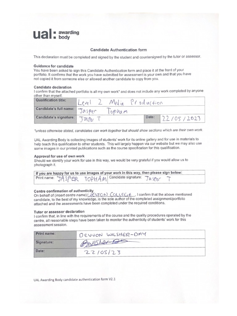Candidate Authentication Form JT | PDF