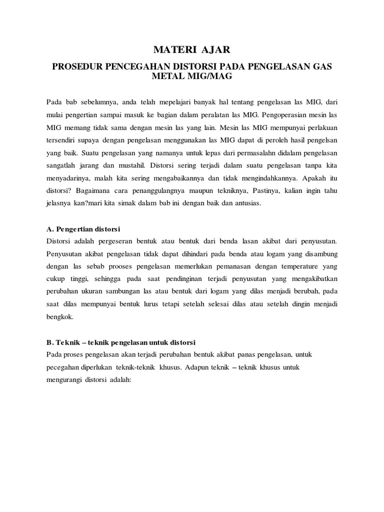 Pencegahan Distorsi pada Pengelasan MIG | PDF | Teknologi & Rekayasa