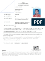 Learner'S Licence: Form 3 (See Rule 3 (A) and 13)