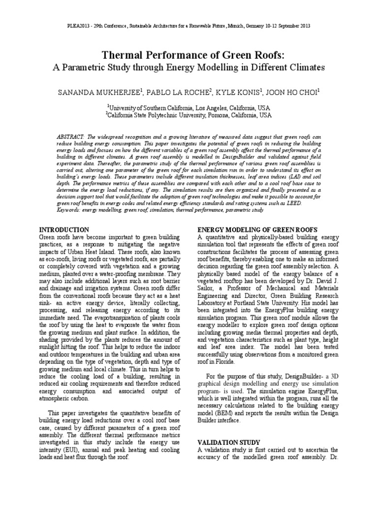 Thermal Performance of Green Roofs | PDF