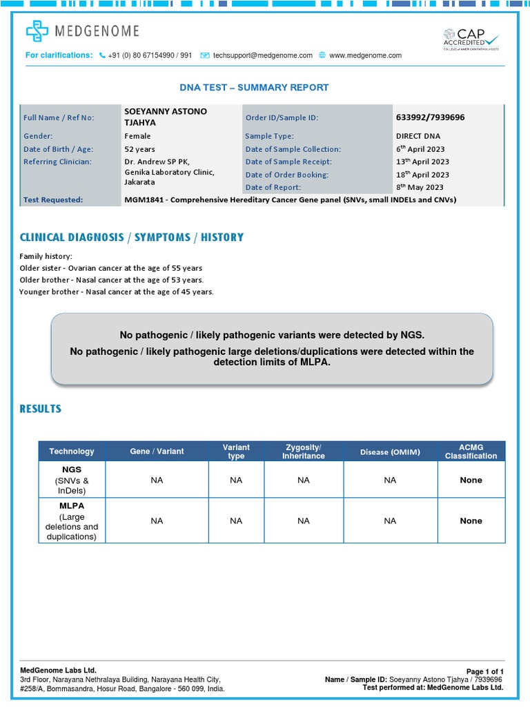 TRN2044095 7939696 Clinical Report | PDF | Dna Sequencing | Zygosity