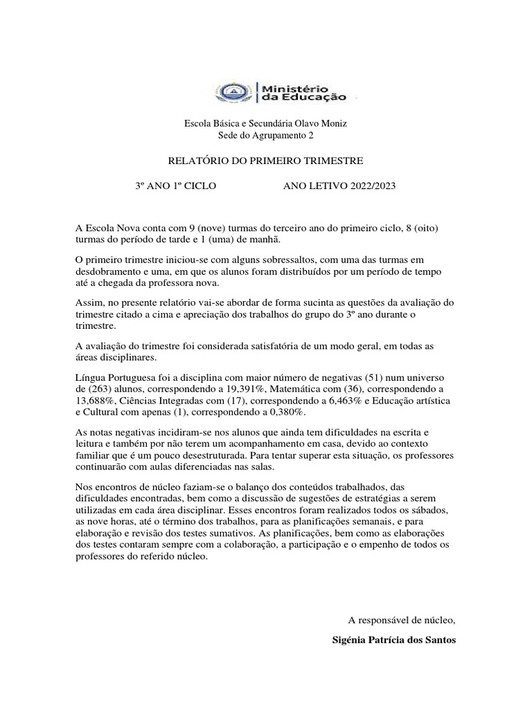 Relatório do 1º Trimestre - 3º Ano | PDF | Carreira e Crescimento ...