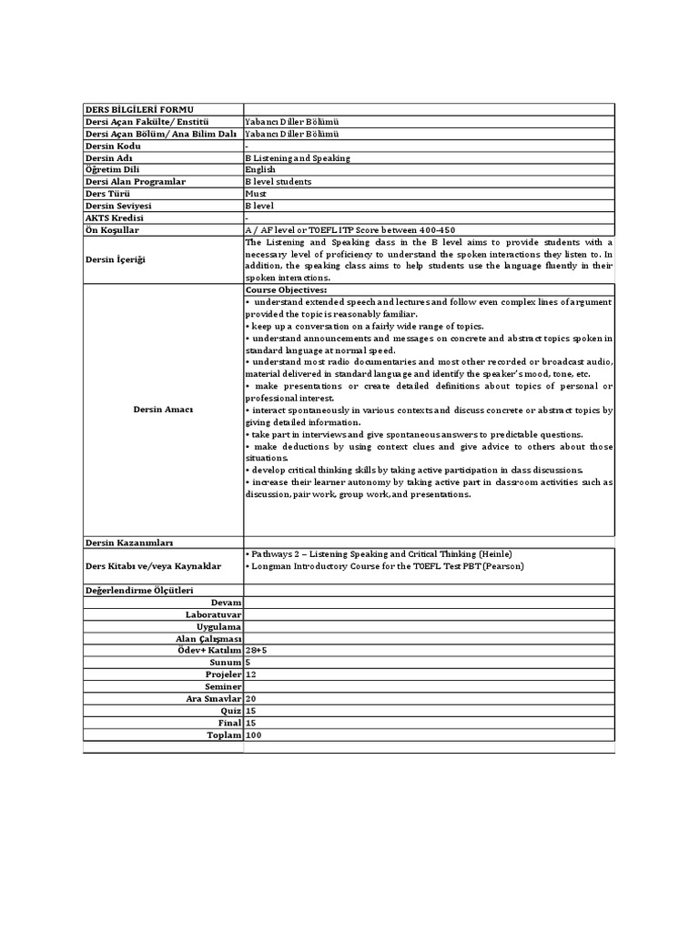 B Level Listening and Speaking Course | PDF | Linguistics | Communication