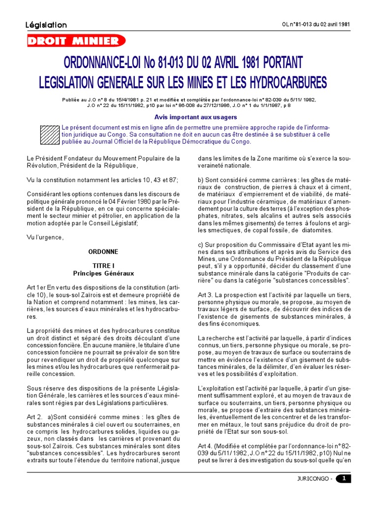 Code des hydrocarbures en RDC | PDF | Exploitation minière | Strate