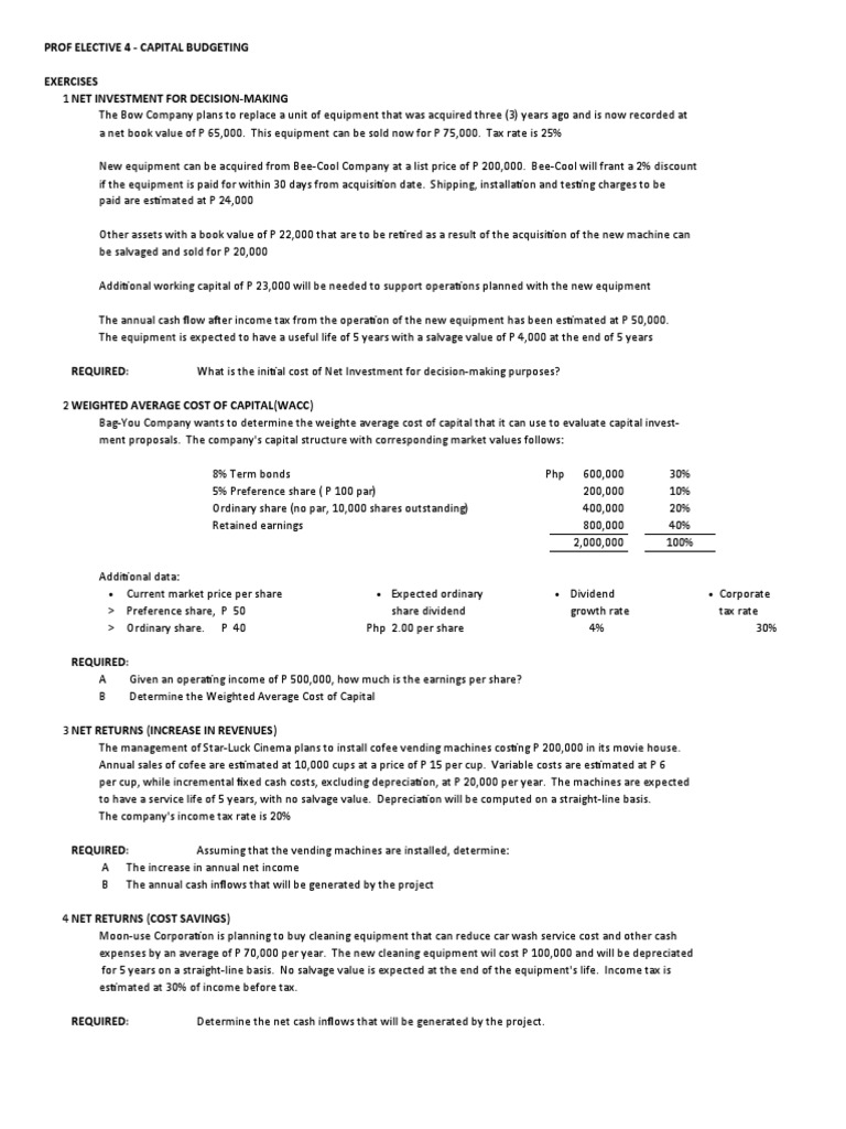 Capital Budgeting Analysis and Exercises | PDF | Internal Rate Of ...