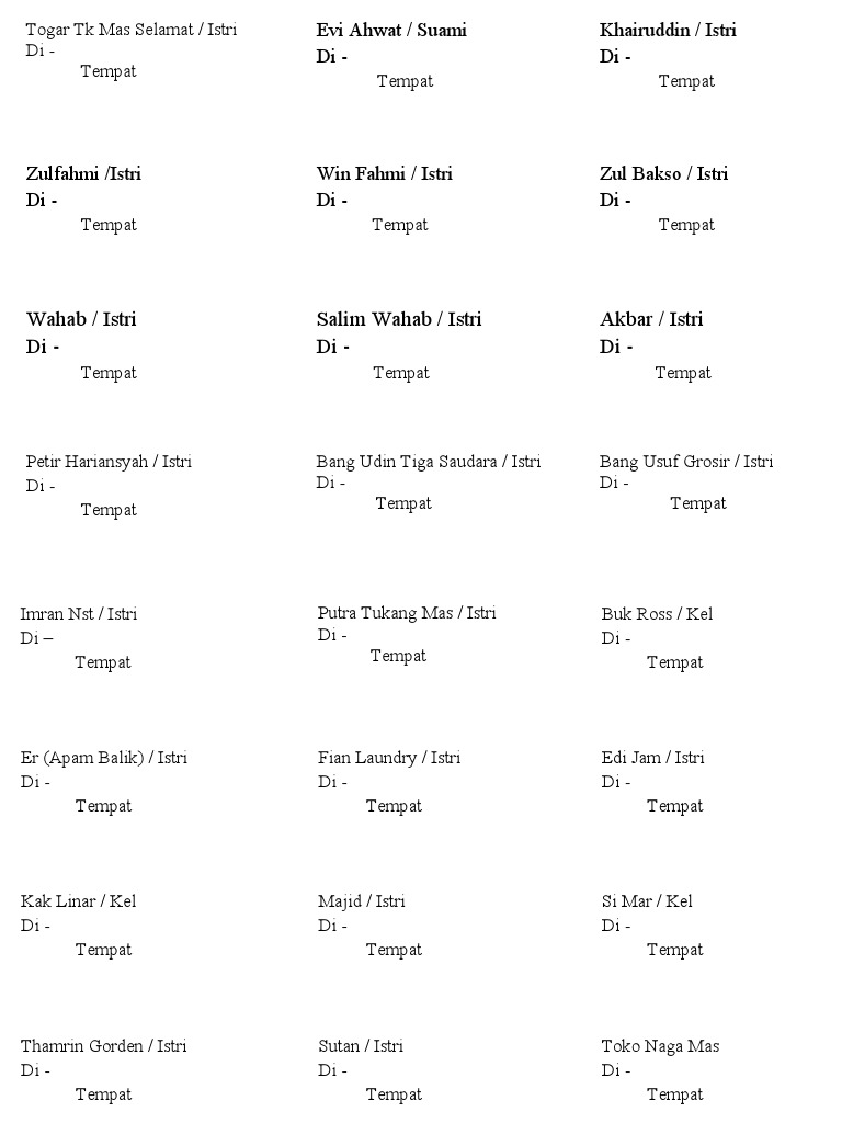 FORMAT NAMA UNDANGAN Yang Kecil 181 | PDF