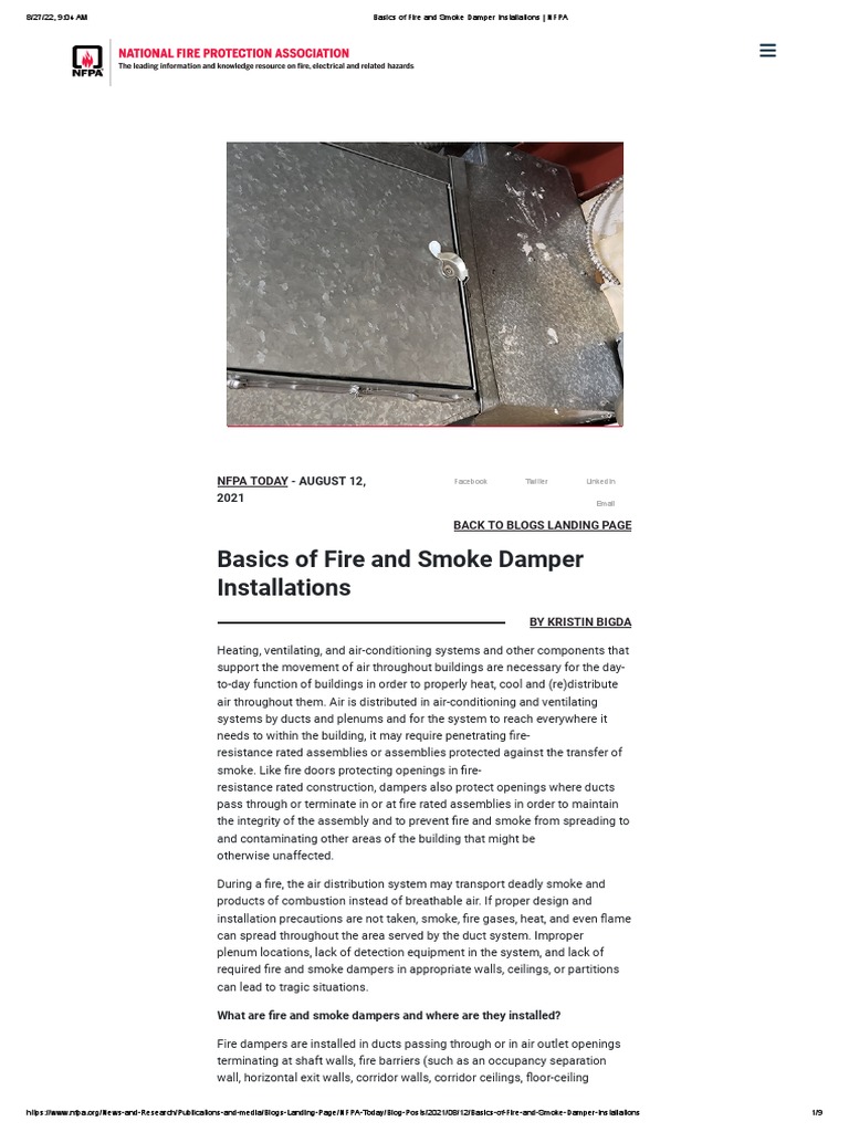 Basics of Fire and Smoke Damper Installations NFPA PDF Duct (Flow