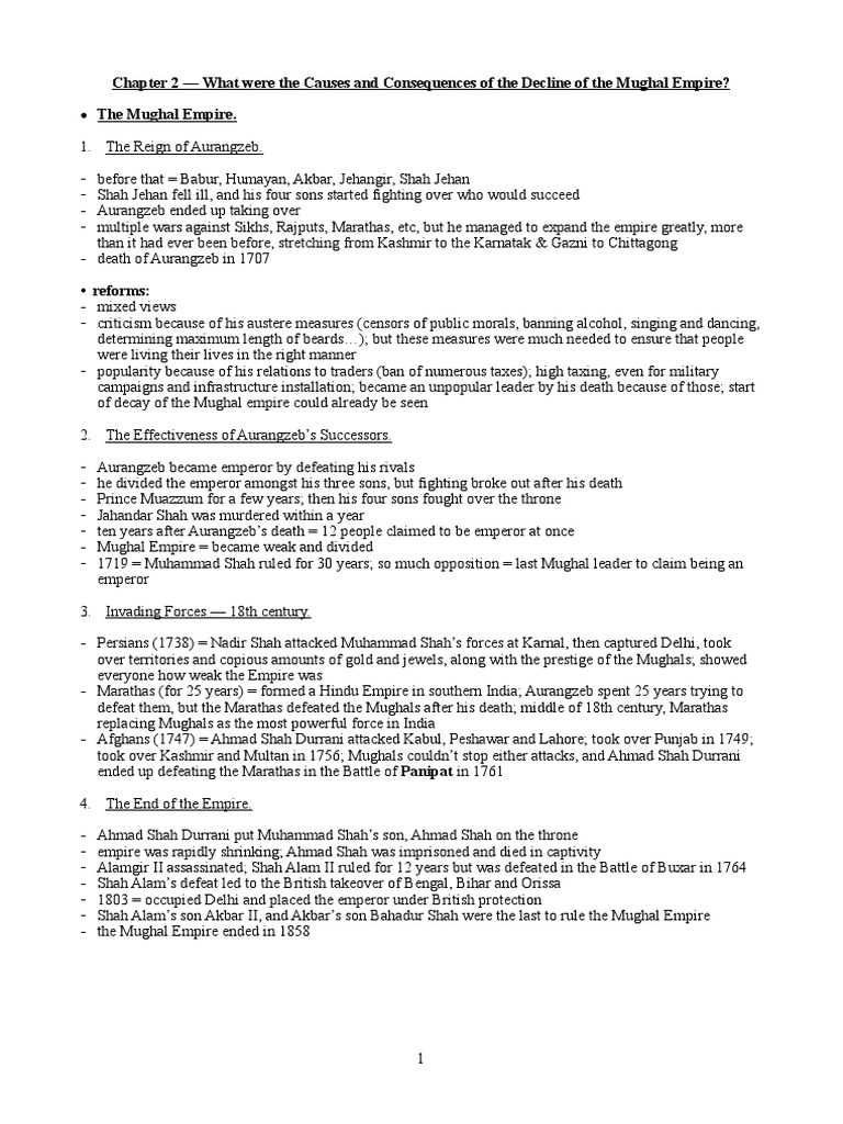 Chapter Two - Decline of The Mughal Empire | PDF | Mughal Empire | East ...