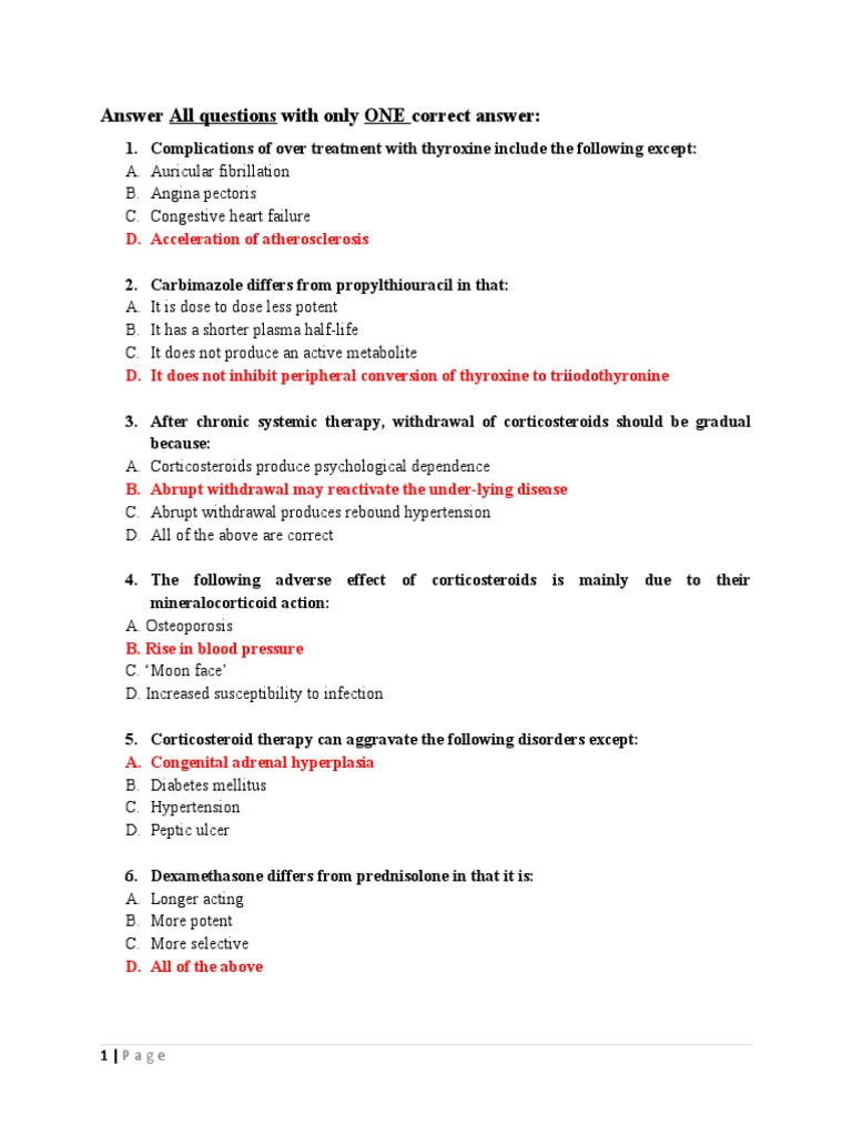 Clinical Pharmacy Exam Questions | PDF | Corticosteroid | Medicine