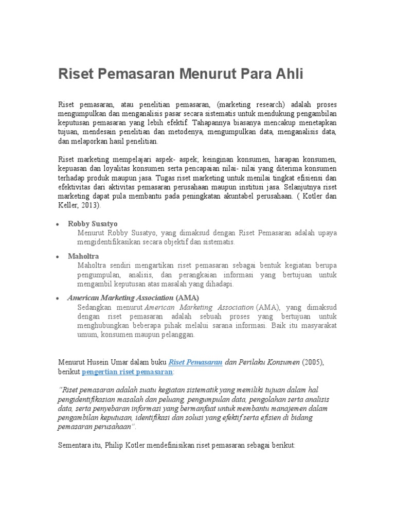 Definisi Riset Pemasaran Menurut Ahli | PDF