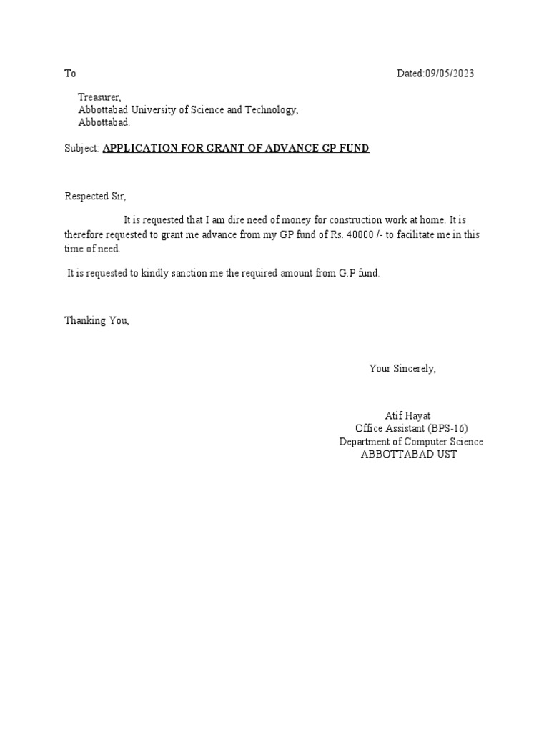 GP Fund Advance Application Request | PDF