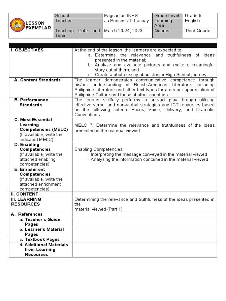 English Quarter 3 Week4 Download Free Pdf Learning Teaching