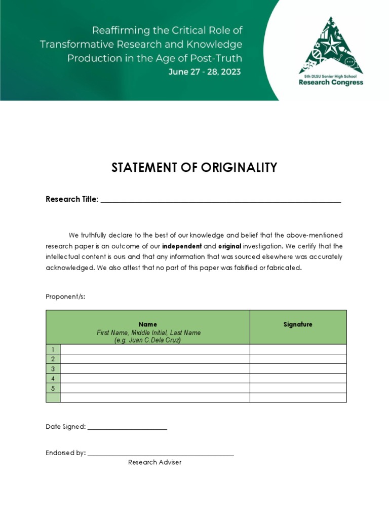 Statement of Originality for Research Paper | PDF