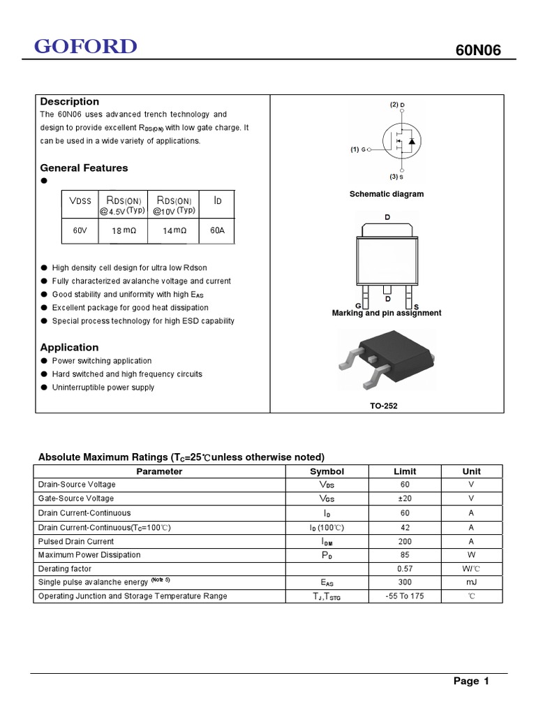 60N06 MOSFET Datasheet Overview | PDF | Diode | Capacitor