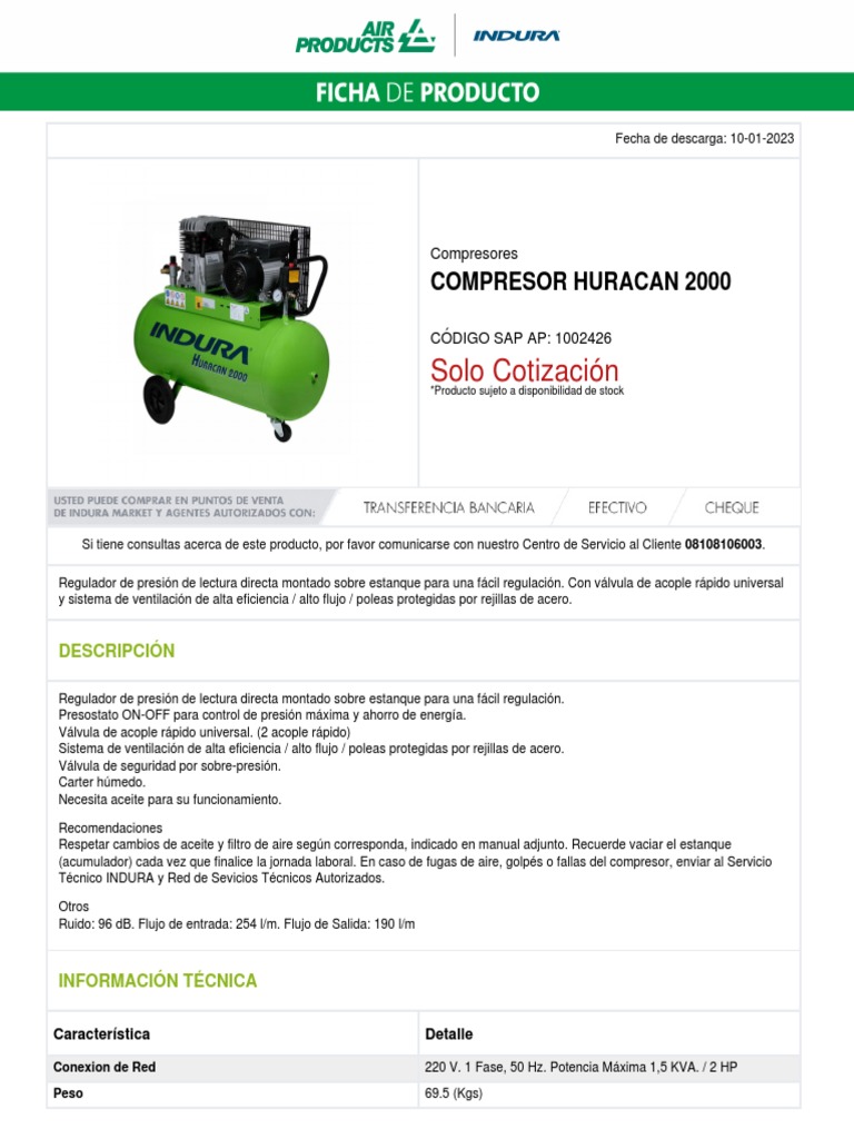 Compresor Huracán 2000: Especificaciones y Uso | PDF | Bienes ...