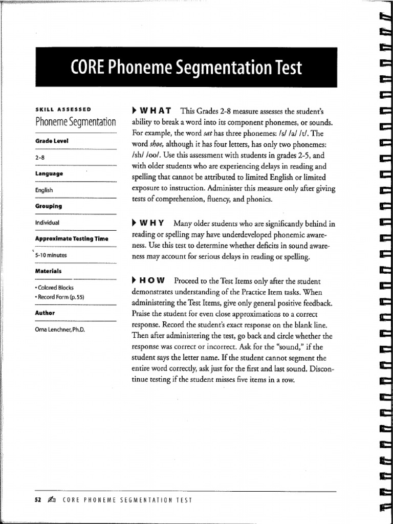 1B. CORE Phoneme Segmentation Test 1999 | PDF