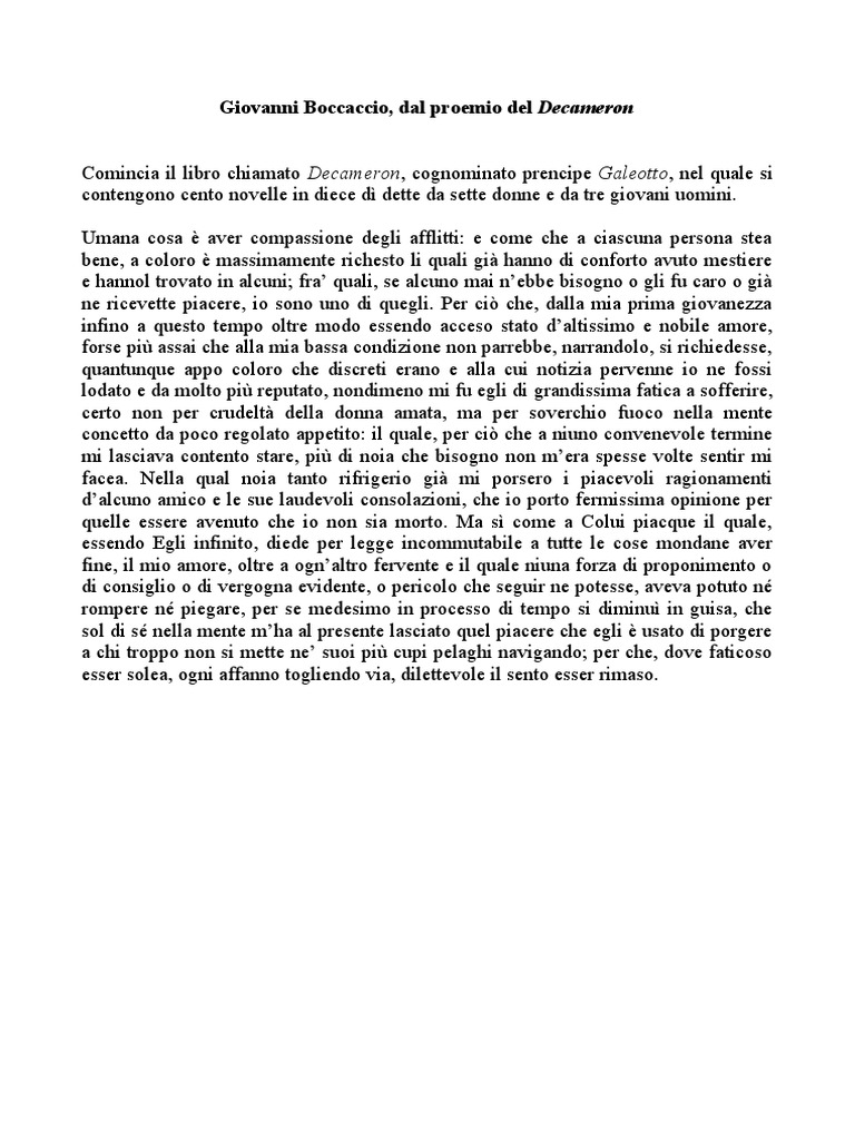 Boccaccio, Proemio 2 | PDF