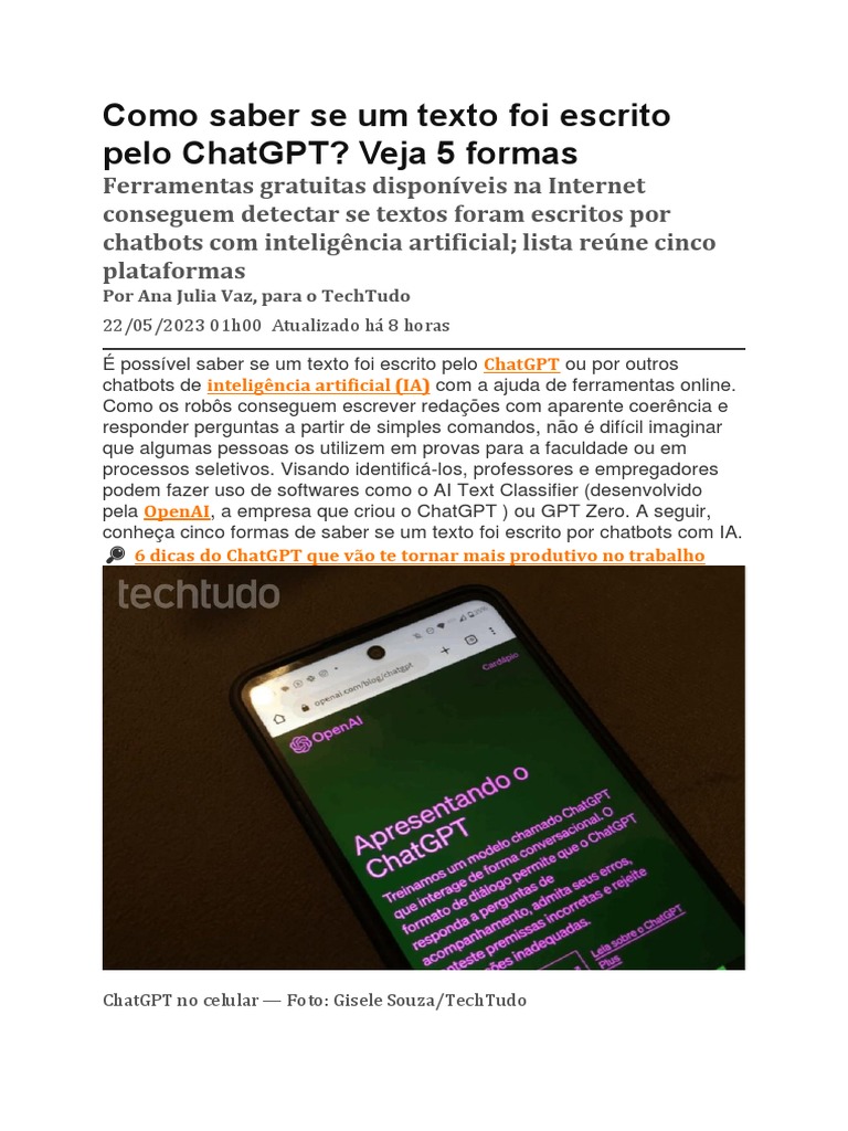Como Saber Se Um Texto Foi Escrito Pelo ChatGPT | PDF