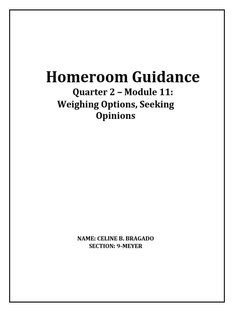 Homeroom guidance quarter 2 module 11 weighing options seeking