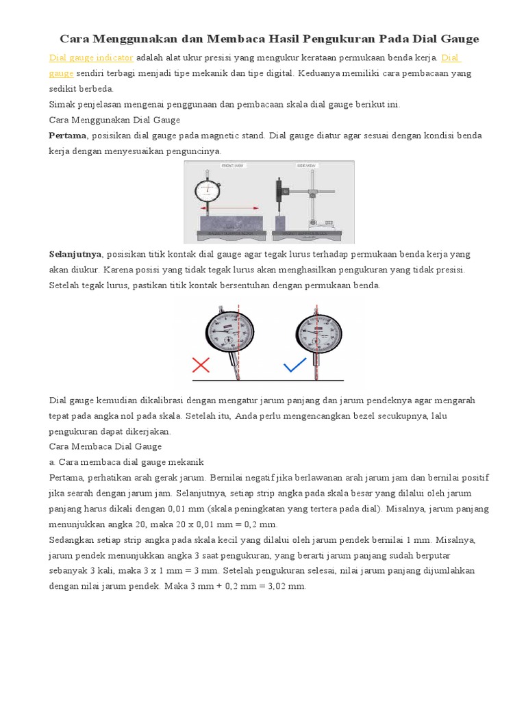 Cara Menggunakan Dan Membaca Hasil Pengukuran Pada Dial Gauge PDF