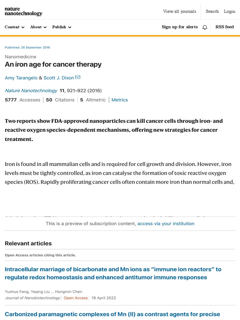 Iron-Based Nanoparticles in Cancer Therapy | PDF | Reactive Oxygen ...
