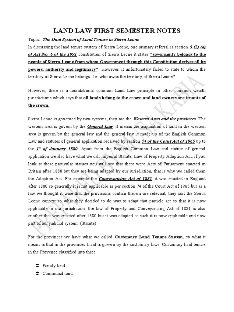 Land Law First Semester Notes | PDF | Lease | Fee Simple