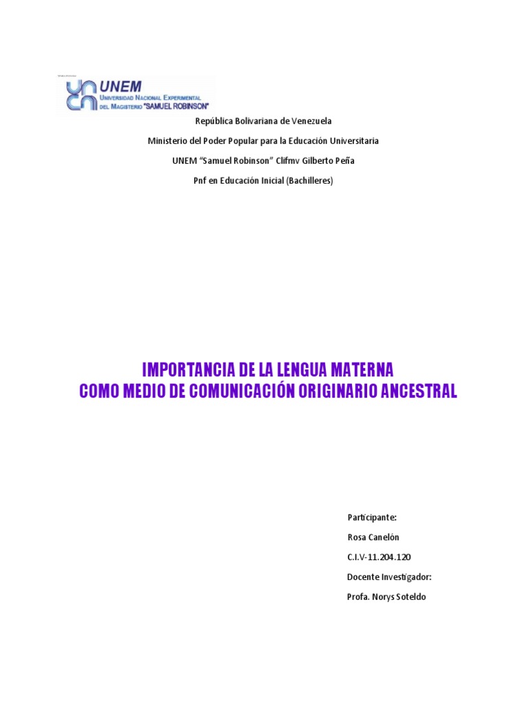 Importancia de la Lengua Materna | PDF | Primer idioma | Tolerancia