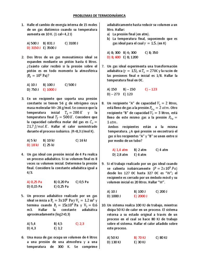 Ejercicios de Termodinámica de Gases | PDF | Gases | Temperatura