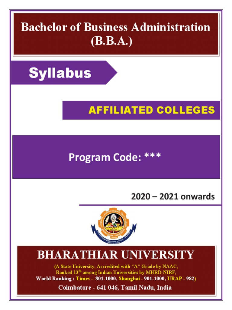 BBA Syllabus 2020-21 Bharathiar University | PDF | Cost Of Living ...